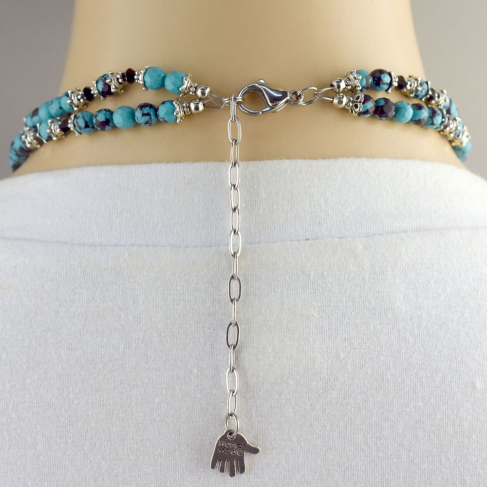 Heavy Matrix Double Layer Turquoise Cross Necklace - image 3